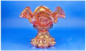 Large Ornate Carnival Glass Centrepiece, in amber palette, early 20thC, with detachable upper bowl