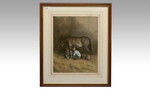 Pastel Study Of A Horse Being Washed By A Stablehand, signed Thomas Leighton. Early 20th Century,