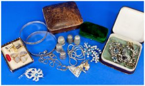 Collection Of Costume Jewellery Comprising Paste Set Earrings And Brooches, Two Silver Bangles,