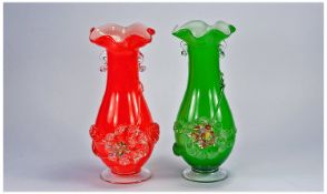 Two Various Cased Glass Vases, probably Victorian, of baluster shape, with applied glass