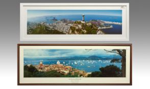Two Modern Prints. `Coastal Continental Scenes`, Both approx 36 by 13 inches.