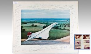 A Framed Print of Concorde, Signed to the margins by the team at Warton who worked on the