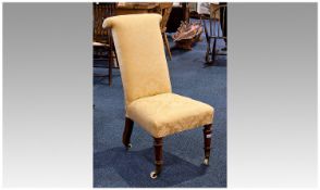 Mid Victorian Walnut Drawing Room Chair, fully upholstered to back and seat, raised on turned legs