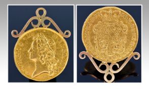 George II Milled Gold 2 Guinea Coin, Young Laureate Head. Dated 1838. The Coin has been Mounted