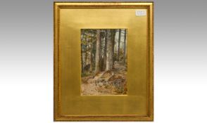 John Pedder, Watercolour ``In a Pine Wood``, in a gilt frame. 6.75 x 9.5 inches, signed lower left.