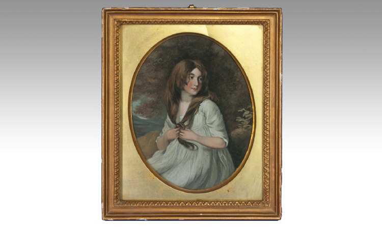 Early Nineteenth Century Unsigned Watercolour. Portrait of a Young Girl within a period frame.