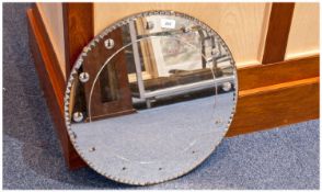 Circular Mirror with Concentric Circle Design with `zig zag` edging. 20 inches in diameter.