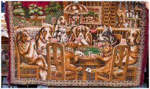 Large Wall Hanging Rug, depicting a gaming scene of dogs sitting around a table, drinking, smoking