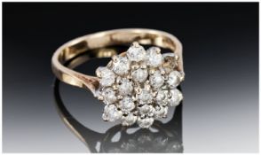 Ladies 9ct Gold Diamond Cluster Ring, est 50 points. Fully hallmarked, flowerhead setting. Single