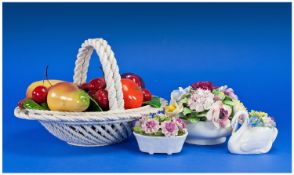 Italian Life Size Ceramic Basket of Fruit, plus Royal Doulton bone china flower filled bowl, with