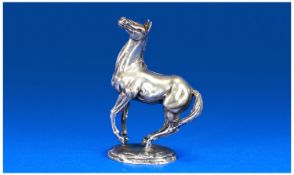 Silver Cast Sculpture Of A Prancing Horse ``Playing Up`` designed and signed by Lorne McKean as a