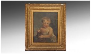 A Scottish Primitive Late 18th Century Oil on Panel, unsigned portrait of a young boy dressed in