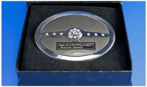 Swarovski Crystallized Compact Mirror, slate grey colour with chrome trim and decorated with
