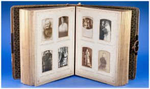 Very Old Leather Photograph Album containing cabinet cards and carte-de-veste cards