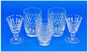 Waterford Crystal faceted collection of drinking glasses. 5 in total. Of excellent quality and