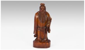 Chinese, Hand Carved Shoushan Stone, Figure Of A Fortune Taoism Deity, (one of th fabled three lucky