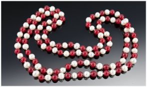 Long Strand Of Cultered Pearl Bead Necklace, Length 46 Inches