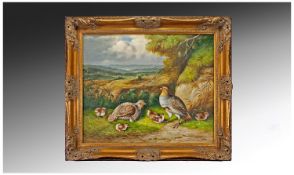 H King Framed Oil on Canvas. Signed lower right. 20 by 24 inches. Elaborate Gilt Frame.