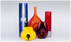 Maltese Phoenician Glassblowers Signed Orange Lollipop Vase, the swirled body encasing several
