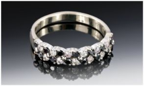 18ct Diamond Ring, Set With 26 Alternating Black & White Diamonds, Fully Hallmarked, Ring Size O½.