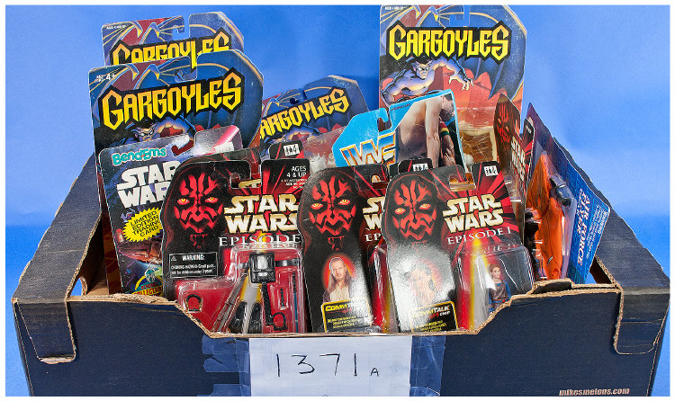 Box of Collectable Toys, Includes Gargoyles, Wrestling, Star Wars Action Figures, etc.