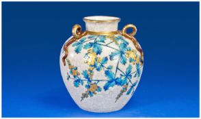 Royal Worcester Snake Three Handle Bulbous Shaped Vase with raised blue and gold floral
