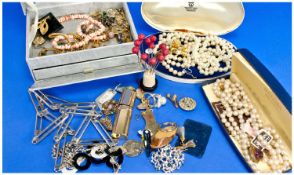 Collection of Costume Jewellery including Pearls, Hat Pins, Jewellry boxes.