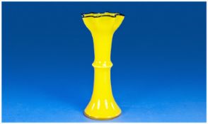 A Striking Lemon Coloured Cased Glass Vase with navy blue frilly rim. Spreading foot and central