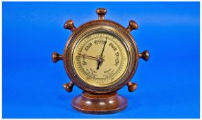 Modern Wall Clock, Barometer and Thermometer, the case with a mahogany finish and painted decoration