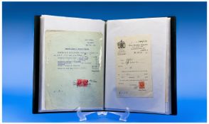 Folder of Over 100 Stamped Official documents and receipts dating from 1898 - 1960, Each Showing