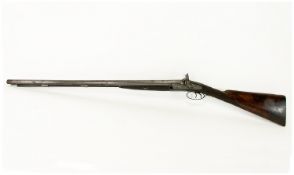 Mid 19thC Double Barrel Percussion Sporting Rifle, 30 Inch Steel Barrel, Walnut Stock (Cracked)