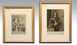Two Early Prints, Circa 17/18th Century, 1. Milon, Mable statue in the garden of Versailles by