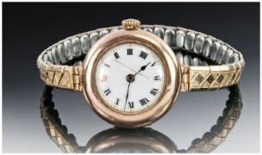 Ladies 9ct Gold Cased 1920`s Wristwatch with gold plated expanding bracelet, fully hallmarked to