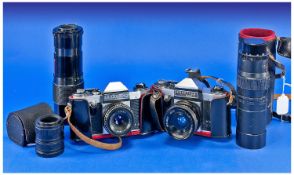 Collection of Camera Equipment, comprising Praktica Nova camera, Praktica Super TL camera with a
