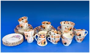 Late Victorian Part Tea Set, all decorated with floral patterning to sides and rims, comprising 11