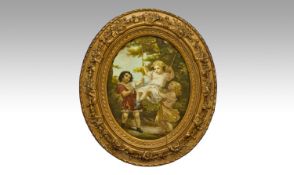 Regency Period Baxter Coloured Lithograph within period gilt oval frame. c 1820. Children on a