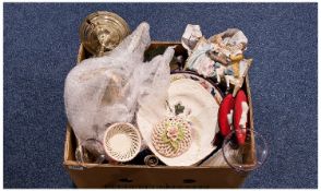 Box Containing a Collection of Ceramics, including jug and bowl, figure group, various plates, table