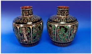 Very Rare Large Pair of Indian Terracotta Bulbous Vases, with good decorative figures all around the