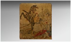 19thC Tapestry Of A Greek Soldier. 32 x 29 Inches