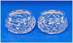 Pair of Cut Glass Silver Banded Miniature Bowls, hallmarked London.