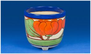 Clarice Cliff Fern Pot `Lily` Orange Design. Circa 1929. 5`` in height & 5.25`` in diameter.