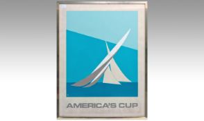 Large Framed `America`s Cup` Coloured Print. 23 by 30 inches.