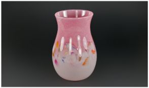 Vasart Vintage Art Glass Vase. Pink to purple and rainbow inclusions colourway. Stands 7.5`` in