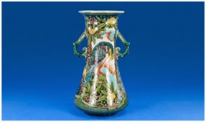 Mintons Art Nouveau Two Handled Vase. Decorated with the image of a large Eagle amongst naturalistic