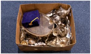 Box Containing a Collection of Silver Plate, including teapot, tray, candelabrum, boxed goblets,