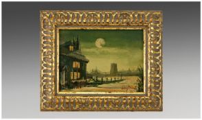John Blunt Spooky House signed (dated 1896) oil on board 8 inches x 6 inches