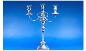 Large Nineteenth Century Silver Plated Two Branch Candleabra, the two branches raised on a