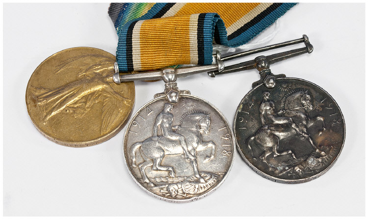 WW1 Pair Of Medals, Comprising British War Medal And Victory Medals Awarded To 105450 Pte L Hill