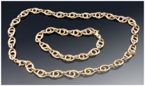 14ct Yellow & White Gold Bracelet And Necklace Set, Fancy Hollow Links