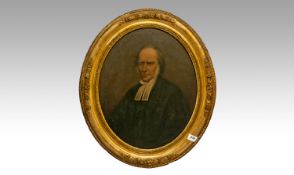 Early Victorian Oil On Panel  Of A Scottish Pastor In Period Gilt Oval Frame. Unsigned. 17.5x14``